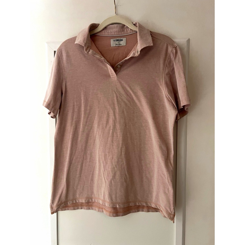 Linksoul Mens Large Salmon Pink Stretch Knit Polo Shirt LSW1100